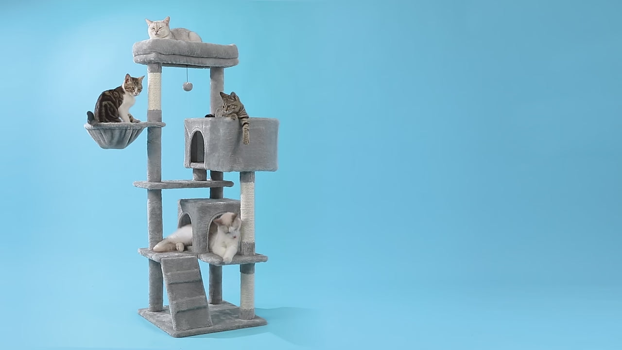 Video presentazione TowerClimb™ – albero tiragraffi XL multi-livello per gatti, con casette, amaca e piattaforme resistenti