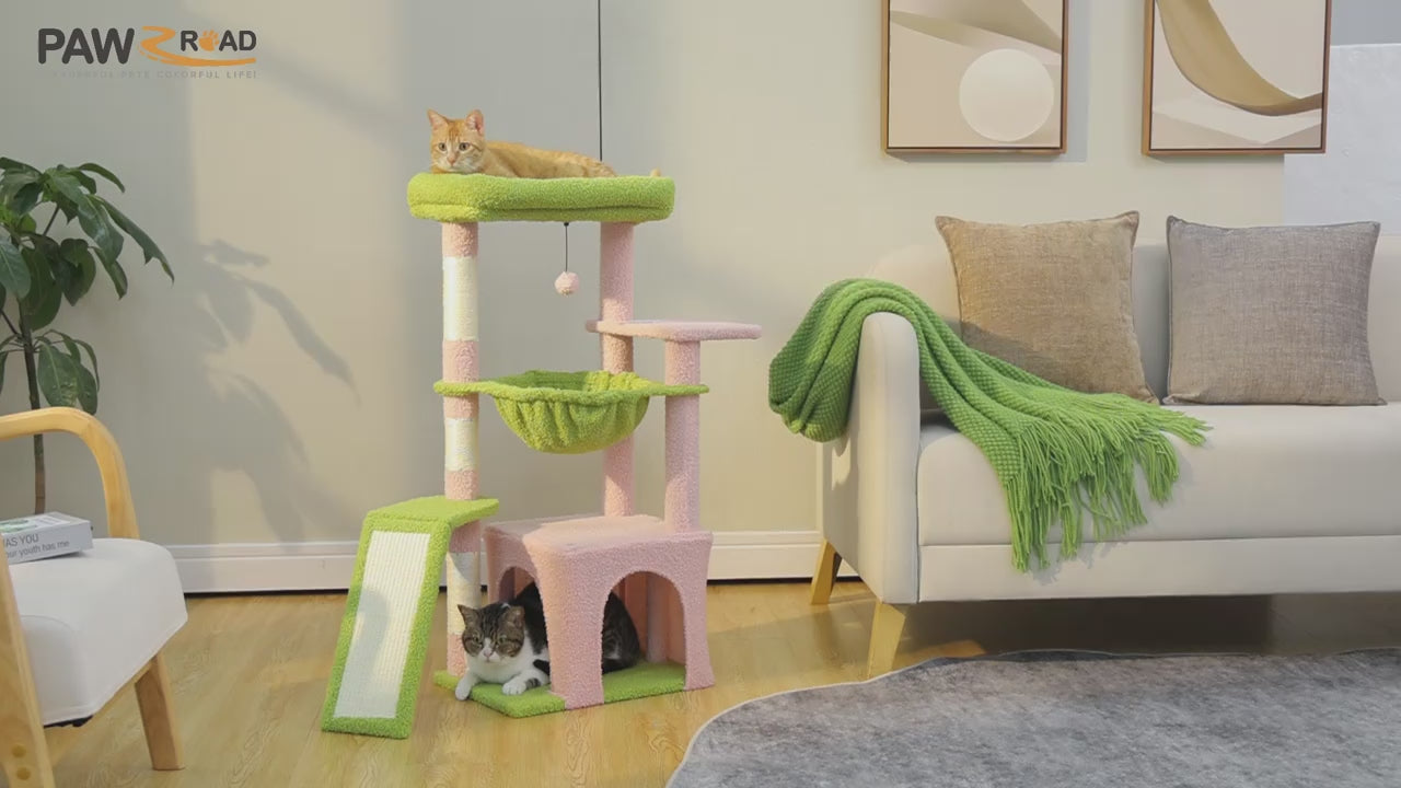 Video dimostrativo dell’albero tiragraffi ColorPaws™ 92 cm con amaca, condo e rampe per gatti