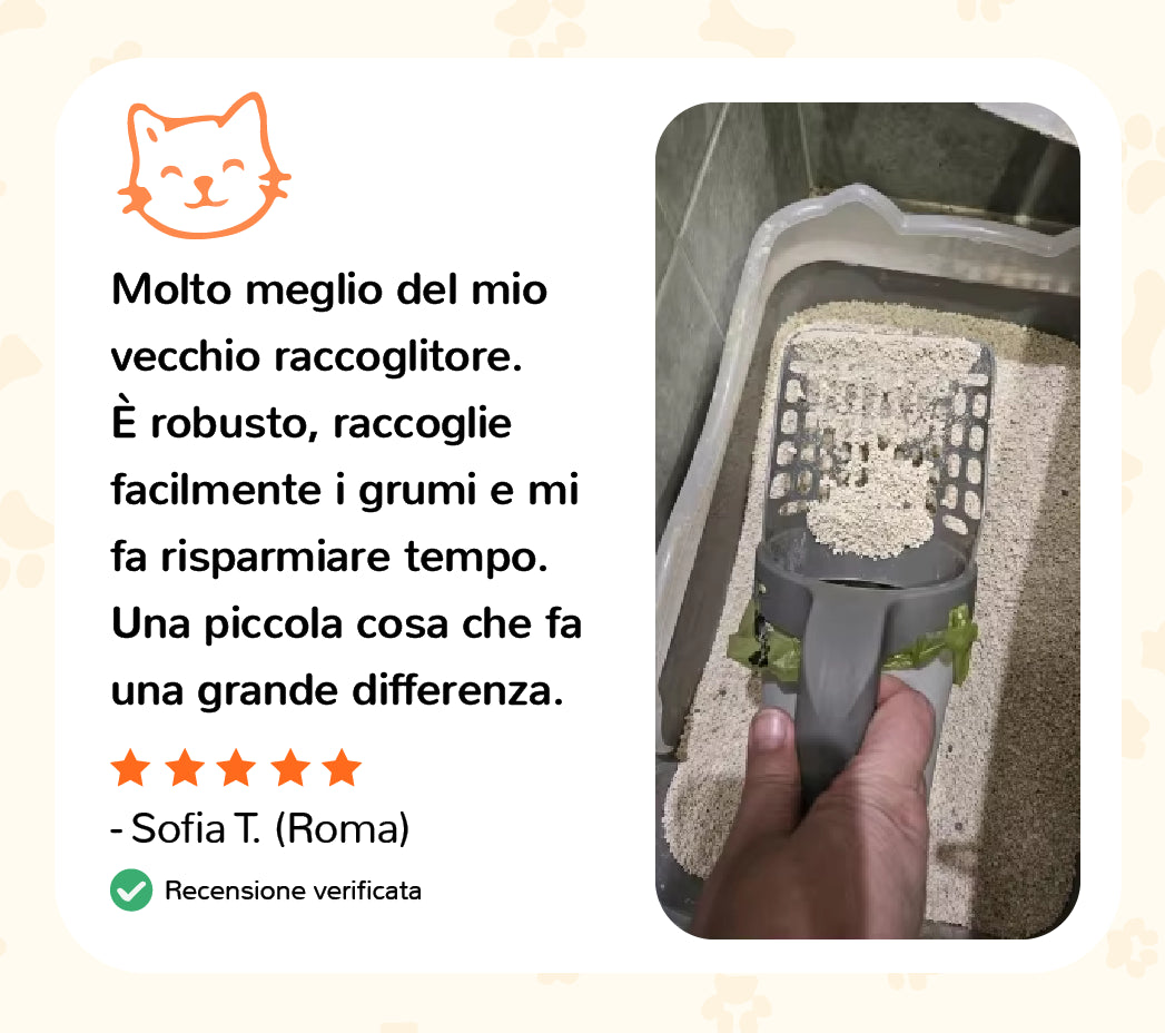Recensione cliente Auvya: paletta robusta che raccoglie facilmente i grumi e fa risparmiare tempo, Sofia a Roma