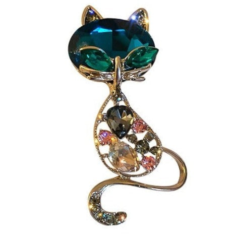 Rhinestone Cat Brooch