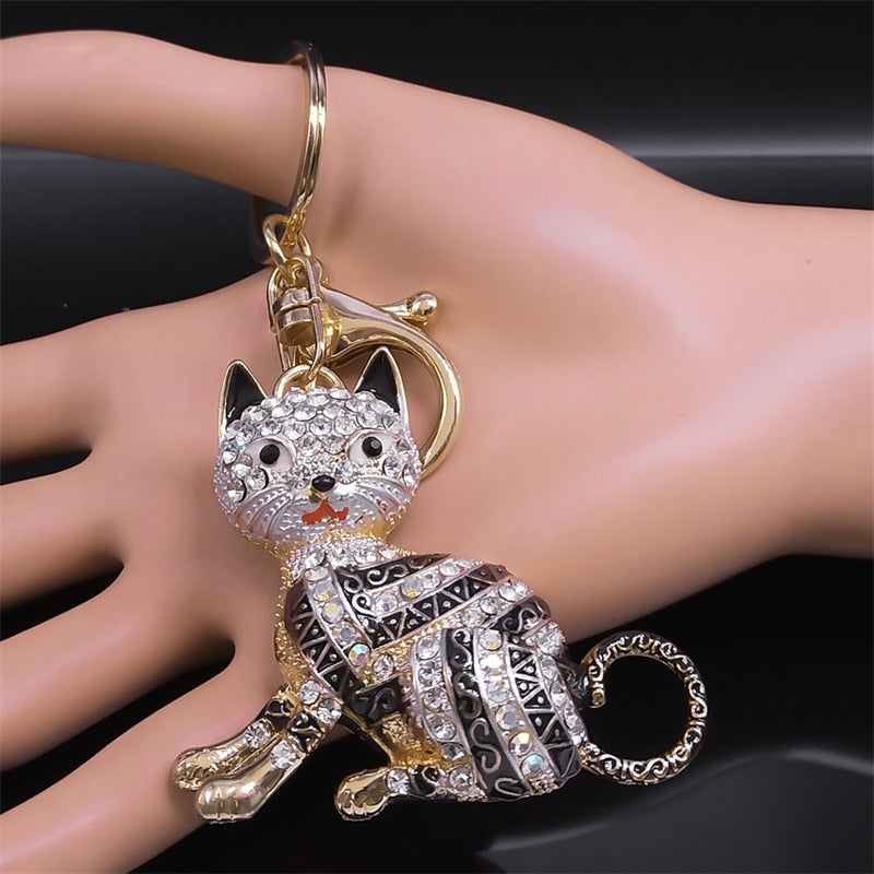 Rhinestone Egyptian Cat Keychain