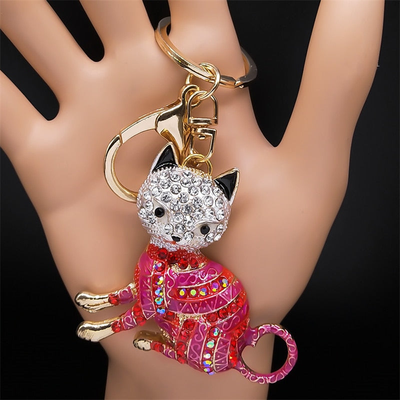 Rhinestone Egyptian Cat Keychain