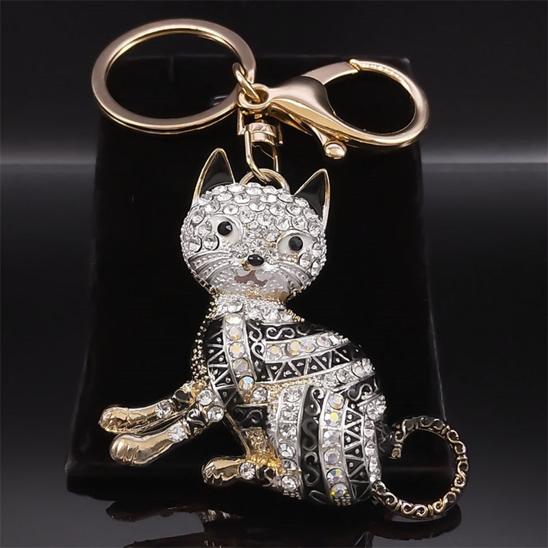 Rhinestone Egyptian Cat Keychain