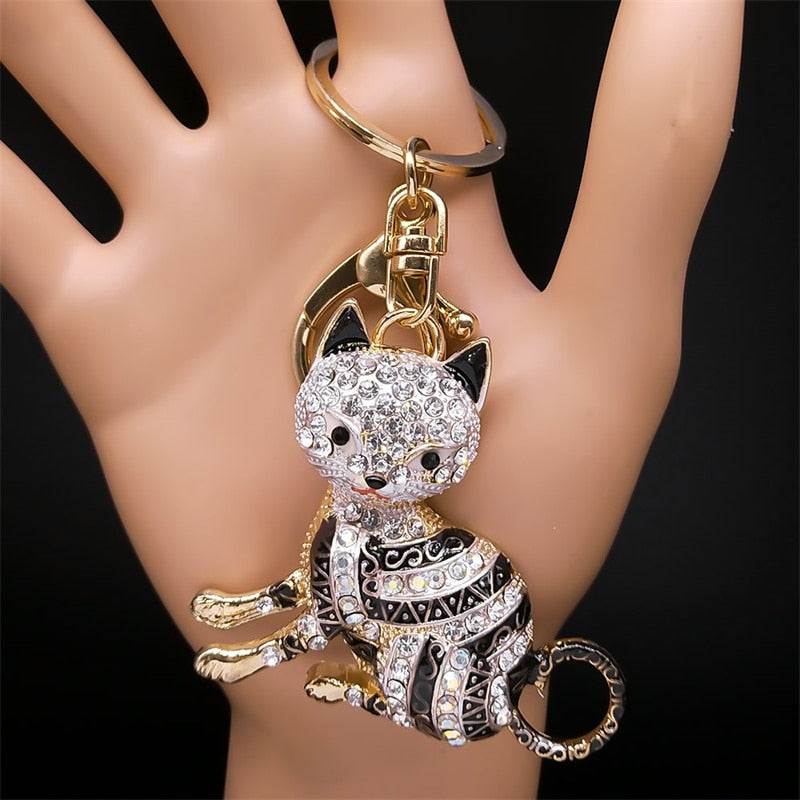 Rhinestone Egyptian Cat Keychain