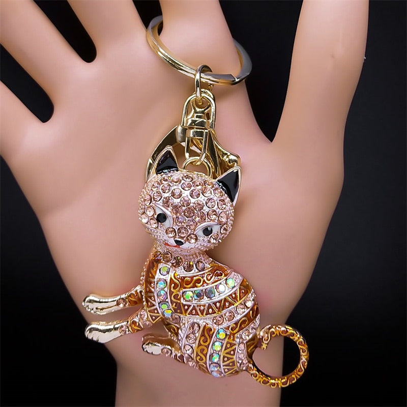 Rhinestone Egyptian Cat Keychain