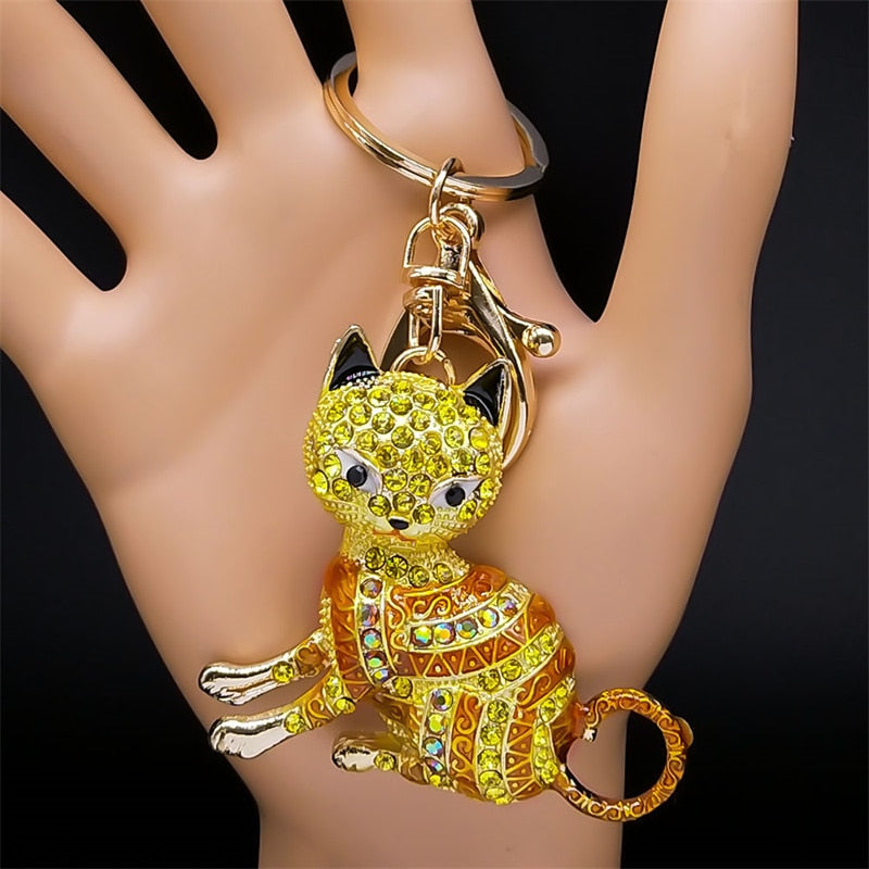 Rhinestone Egyptian Cat Keychain