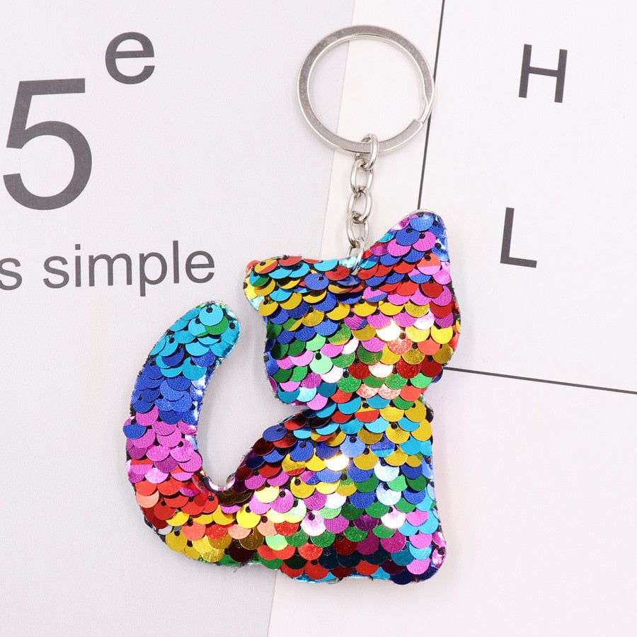 Sequin Cat Keychain