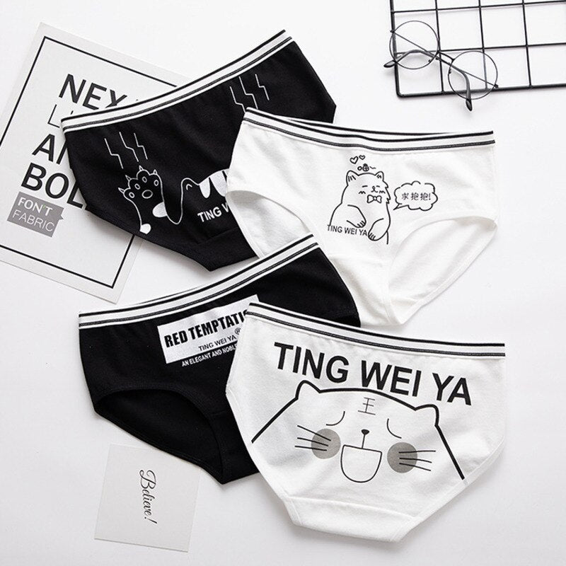 Simple Black White Cat Panties