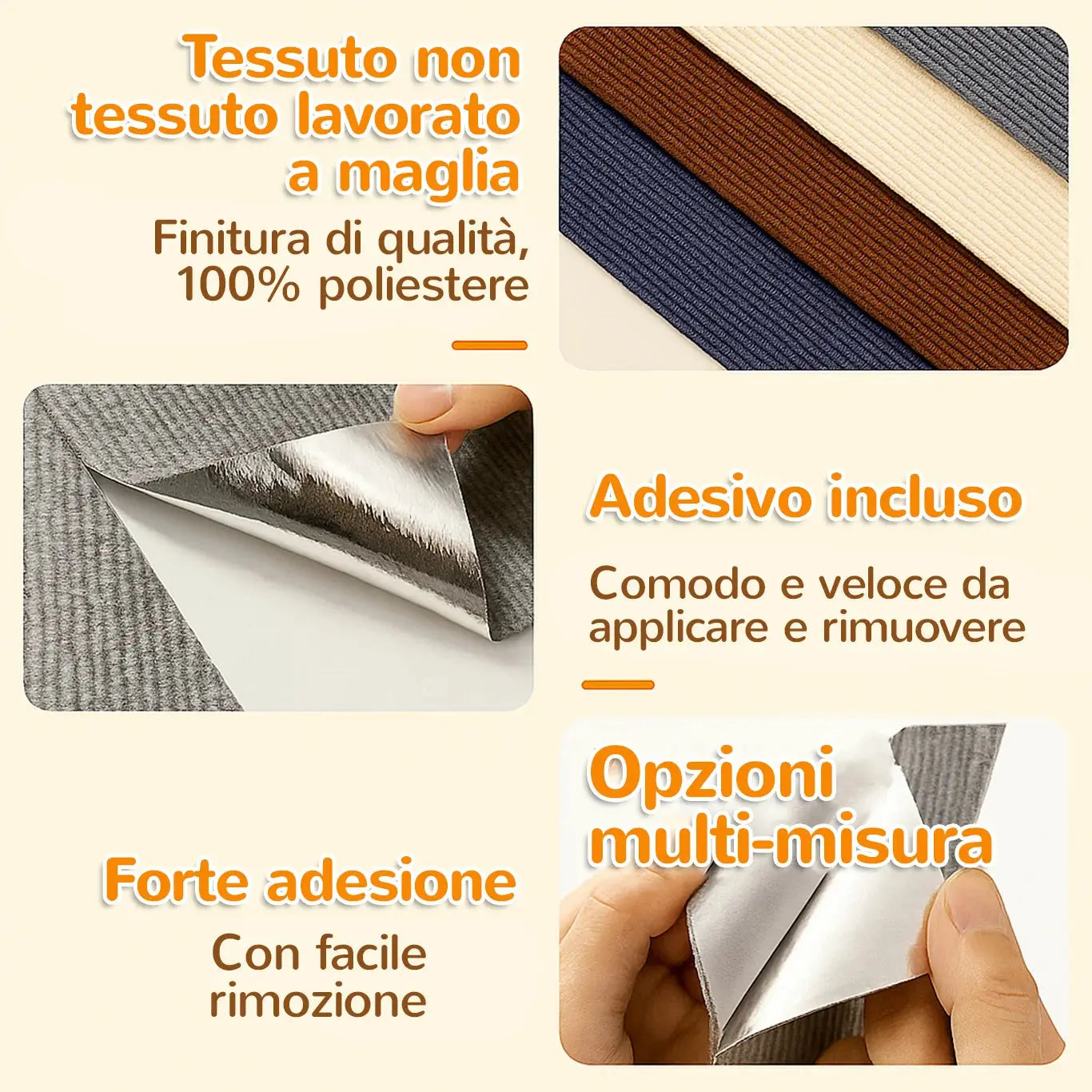 Dettagli tessuto SofaSafe con adesivo incluso per facile applicazione