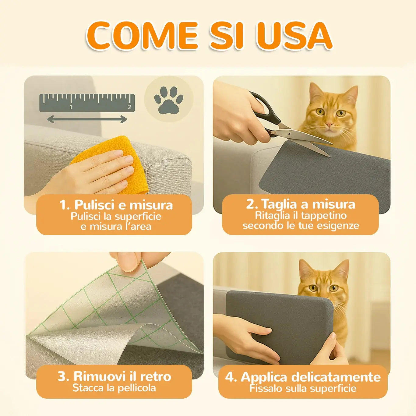 Istruzioni SofaSafe – pulisci, taglia, applica e proteggi i mobili