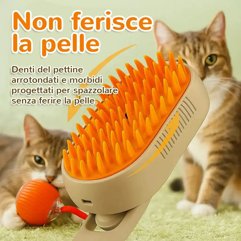 Pettine per gatti con denti arrotondati e morbidi che non graffiano la pelle.