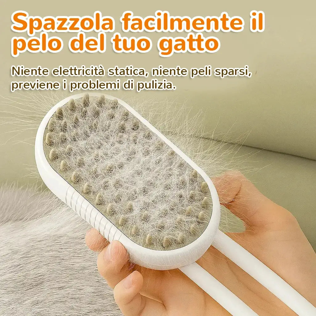 Spazzola elettrica per gatti che rimuove facilmente i peli morti e previene elettricità statica.