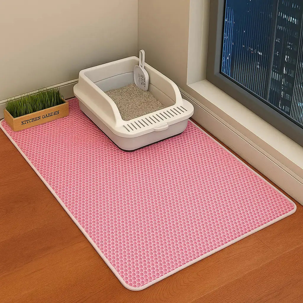 MiloMat™ tappetino lettiera gatto rosa – design carino e funzionale, cattura fino al 90% della sabbia.