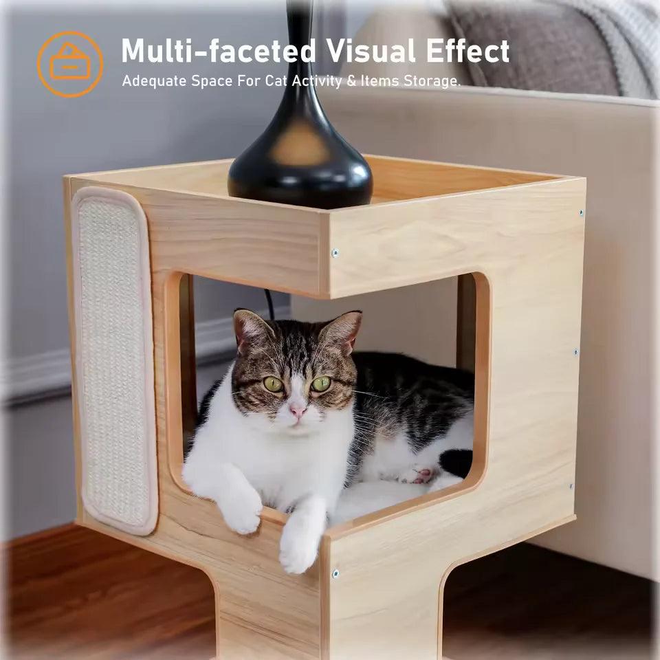 TinyFurniture™ comodino albero gatti compatto legno multifunzionale