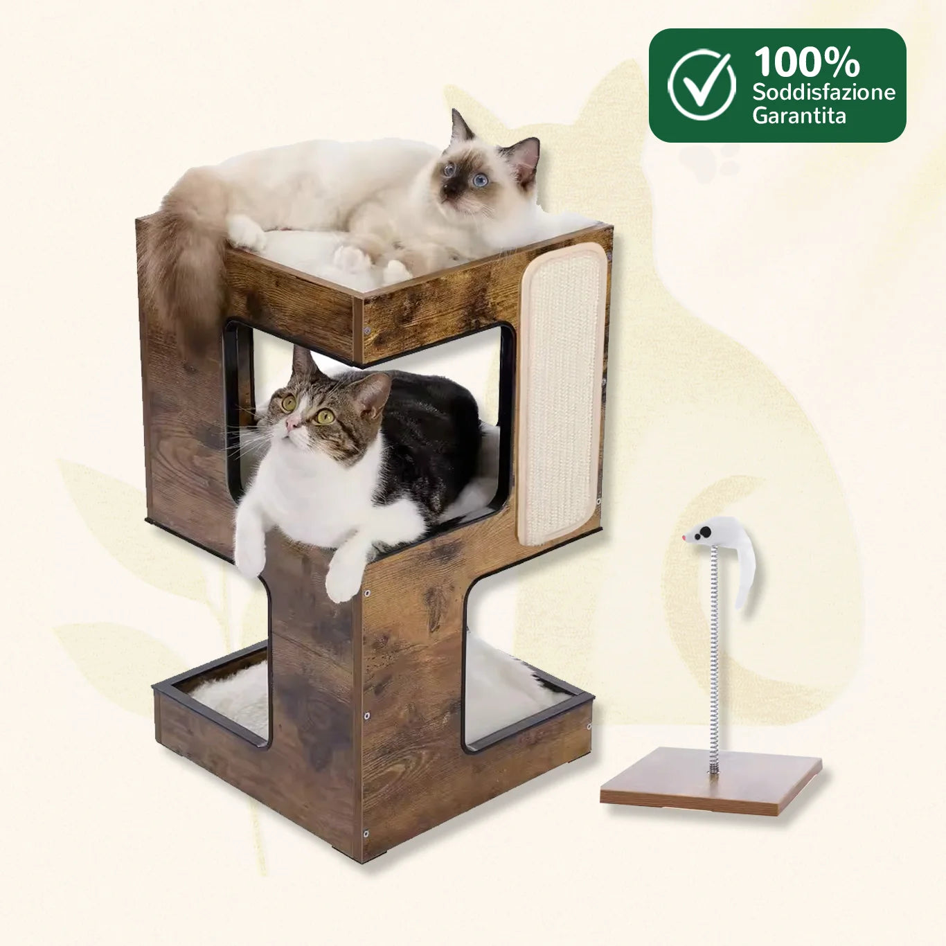 TinyFurniture™ albero gatti compatto multilivello rustico con tiragraffi