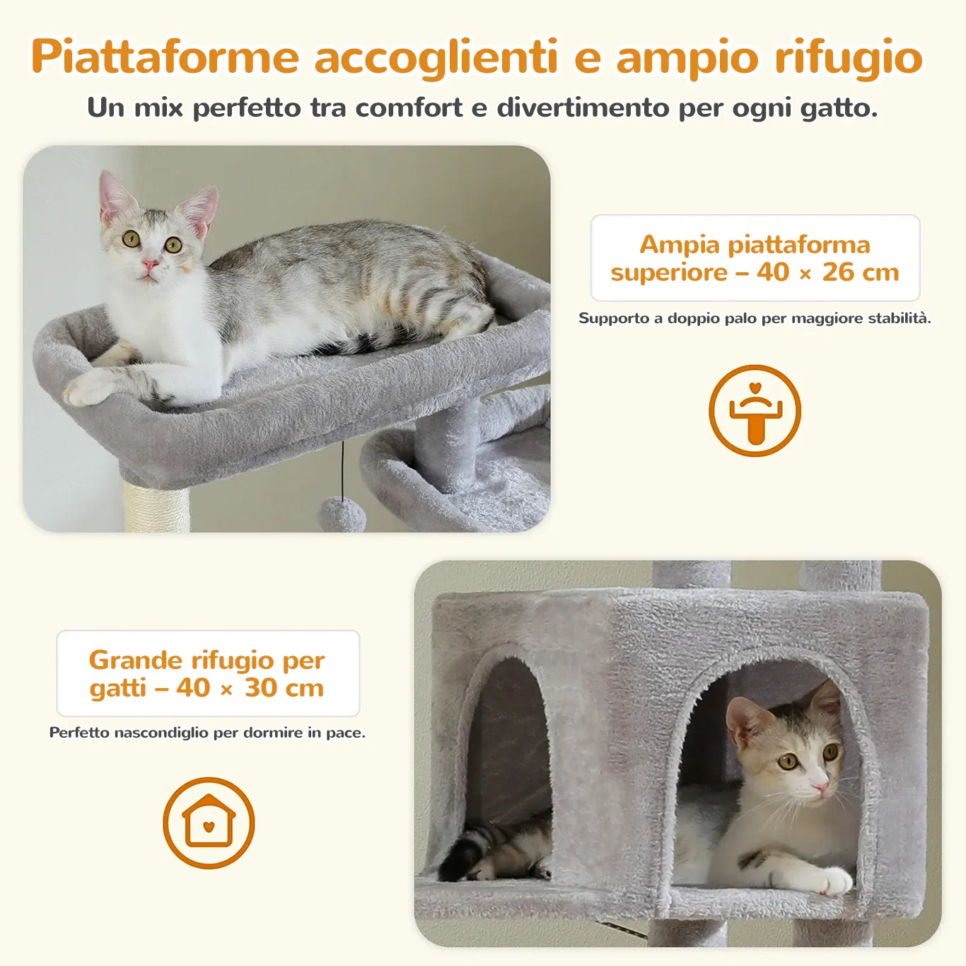 Piattaforme accoglienti e doppio rifugio per gatti nel tiragraffi HighNest™ 175 cm, design multi-livello e stabile