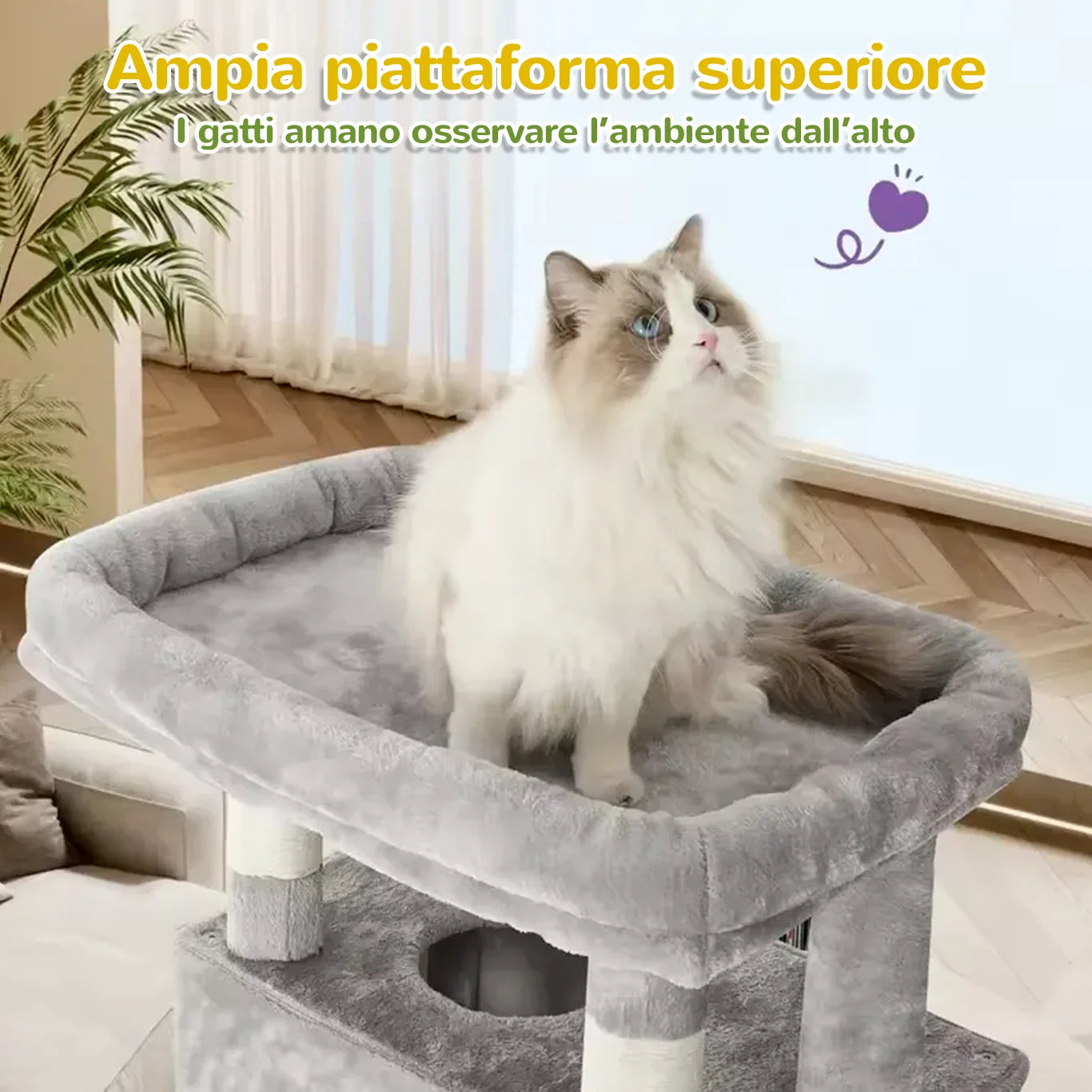 SkyTower™ ampia piattaforma superiore per gatti osservatori