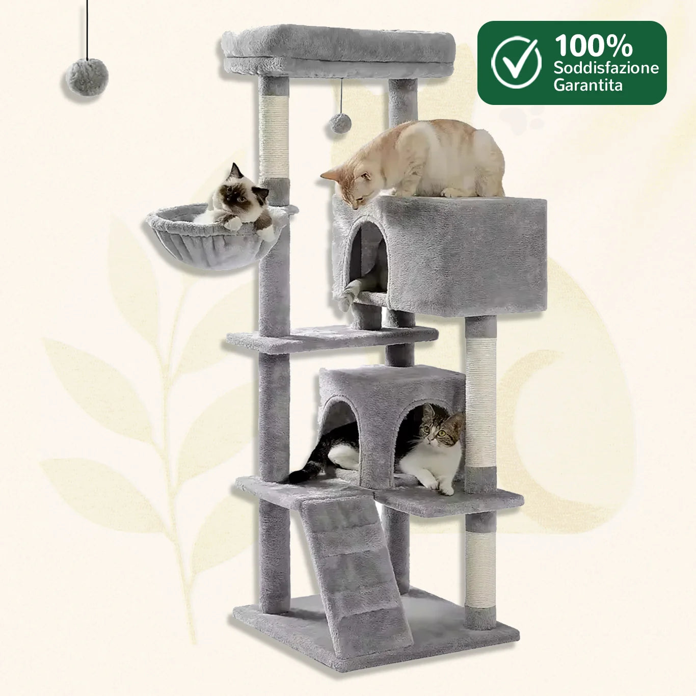 Tiragraffi per gatti 143 cm CozyTree™ colore grigio su fondo bianco