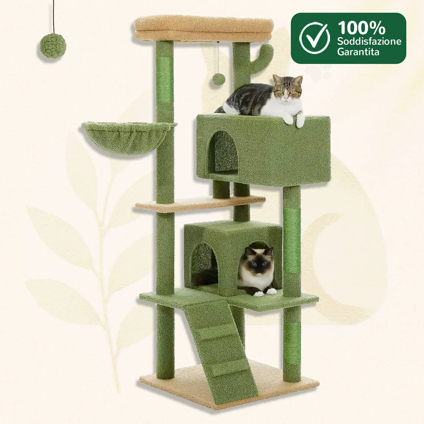 Tiragraffi per gatti 143 cm CozyTree™ colore verde su fondo bianco