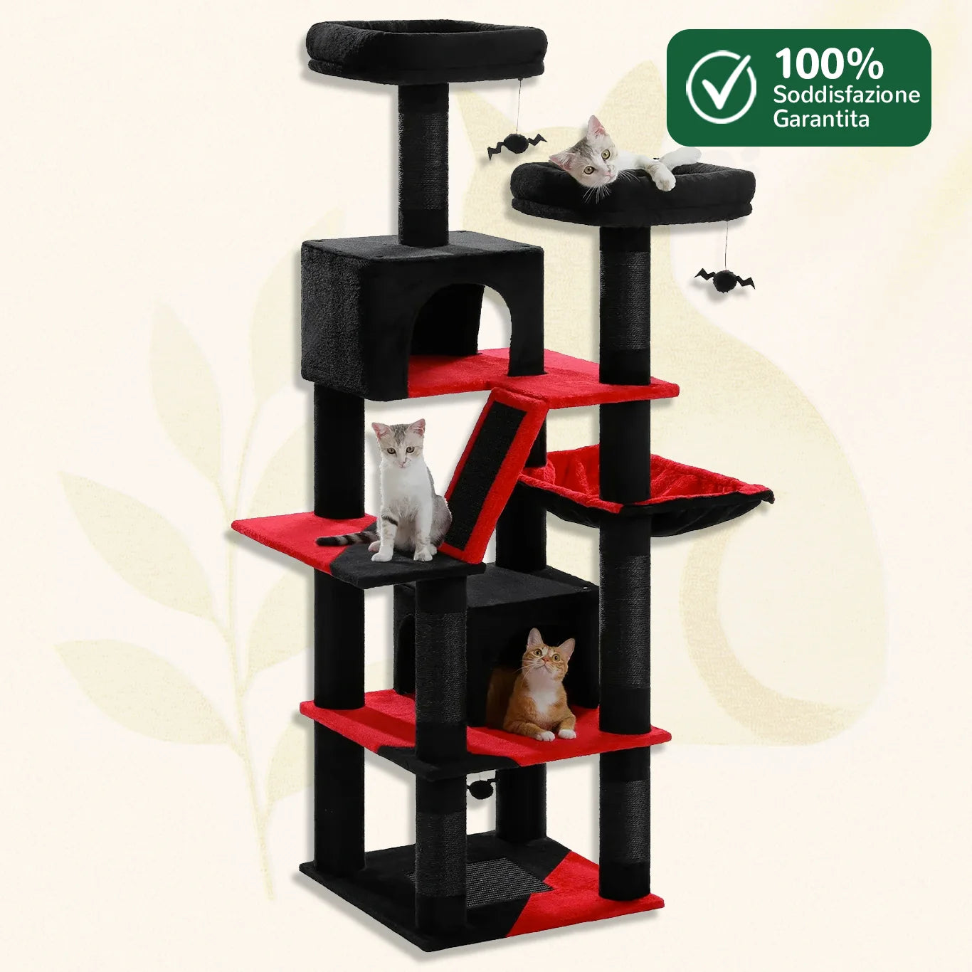 Tiragraffi 180 cm ClimbaTower™ colore nero/rosso su fondo bianco