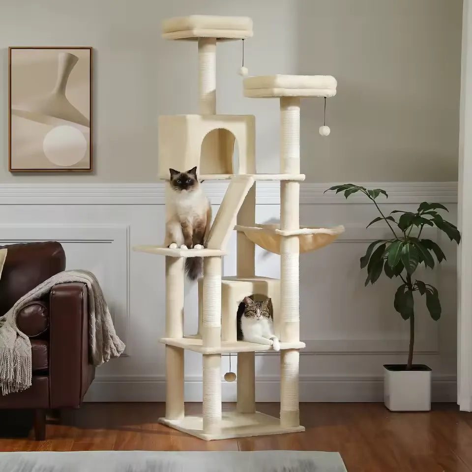 Albero tiragraffi per gatti 180 cm ClimbaTower™ colore verde e rosa, multi-livello con amaca e 2 condo