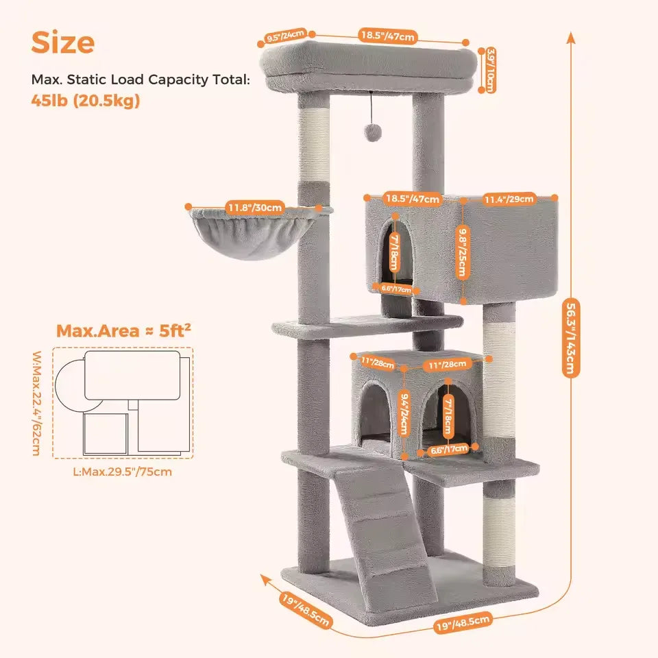 Dimensioni albero tiragraffi TowerClimb™ XL multi-livello per gatti