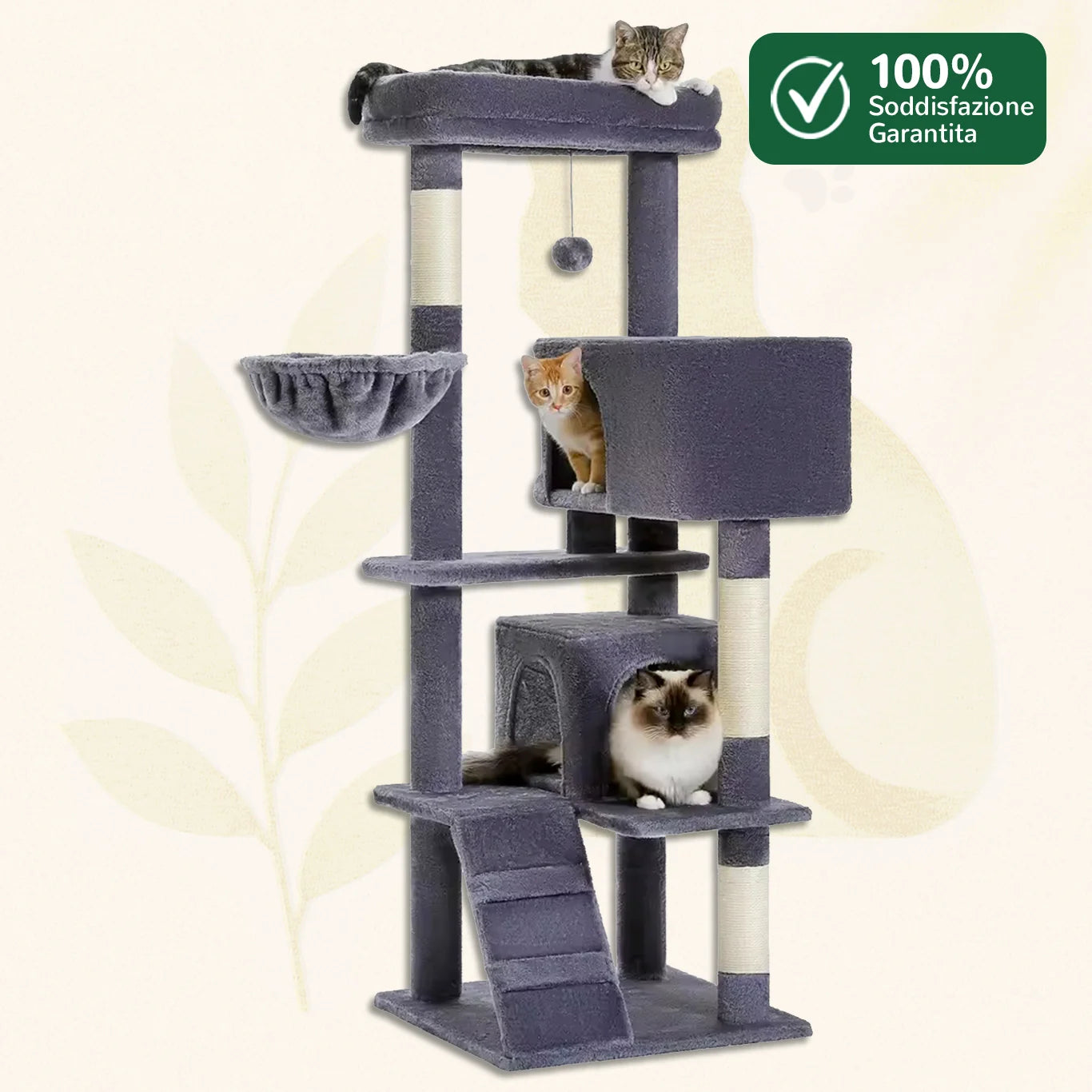Albero tiragraffi TowerClimb™ XL in grigio con amaca e pali in sisal