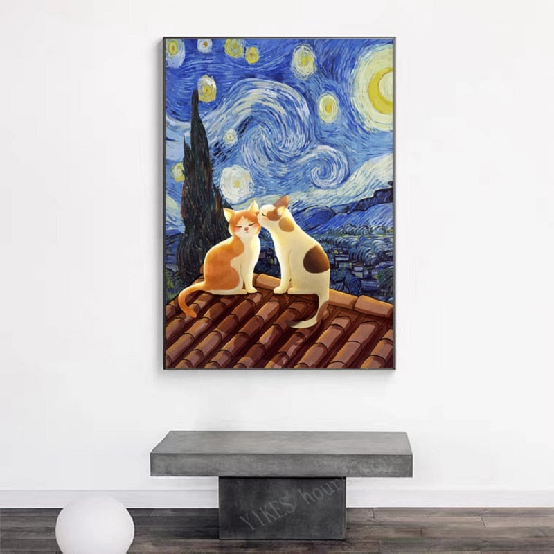 Van Gogh Cat Painting