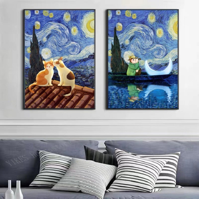 Van Gogh Cat Painting