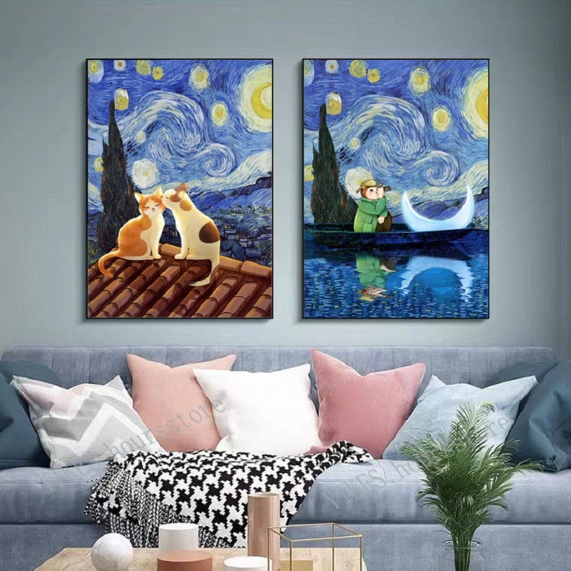 Van Gogh Cat Painting