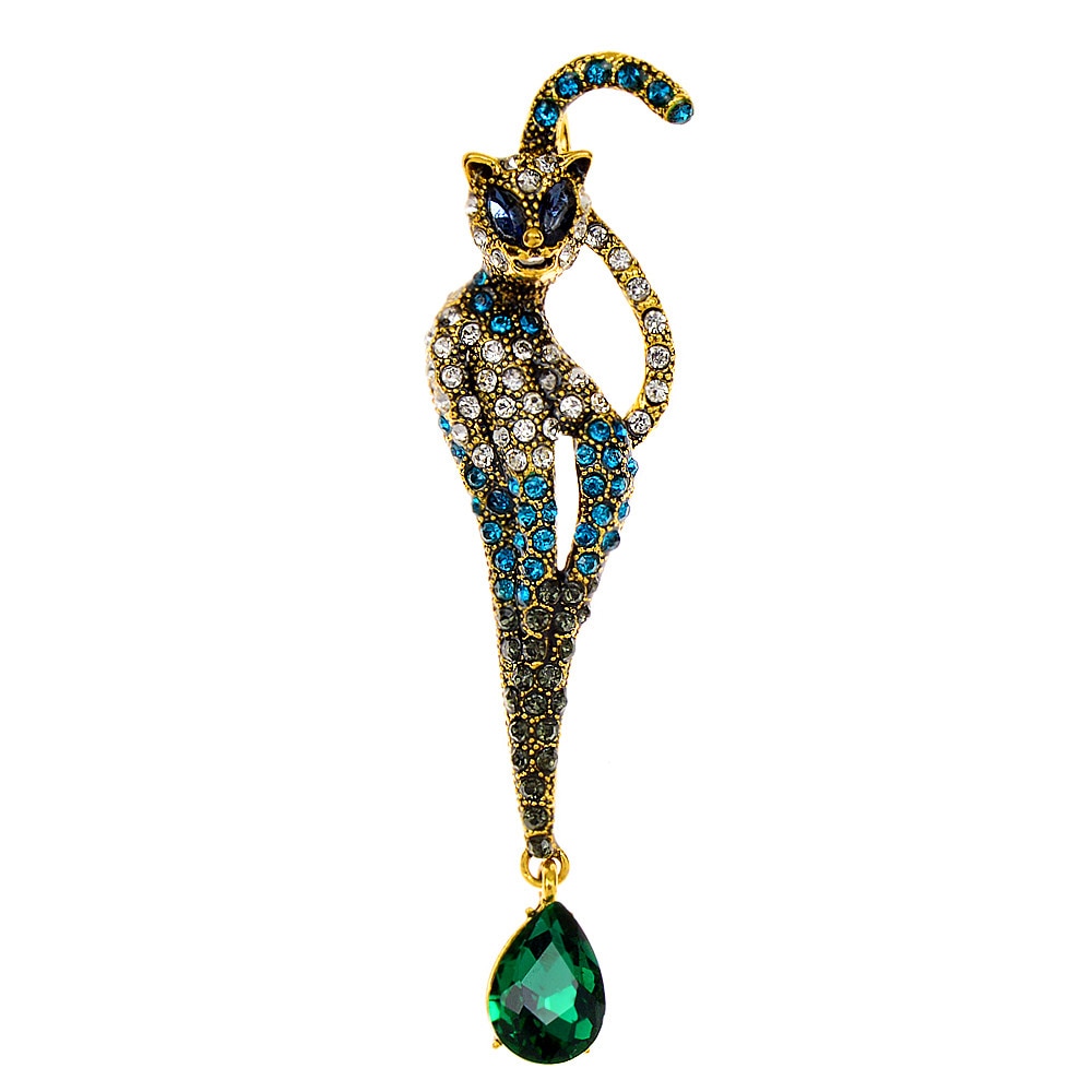 Vintage Rhinestone cat Brooch
