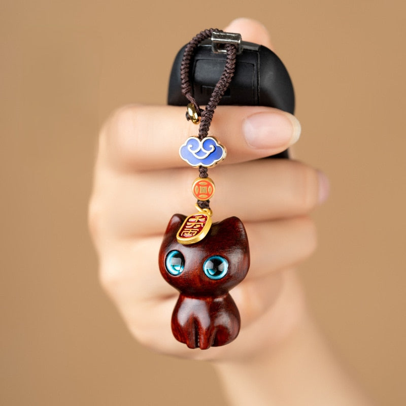 Wooden Cat Keychain
