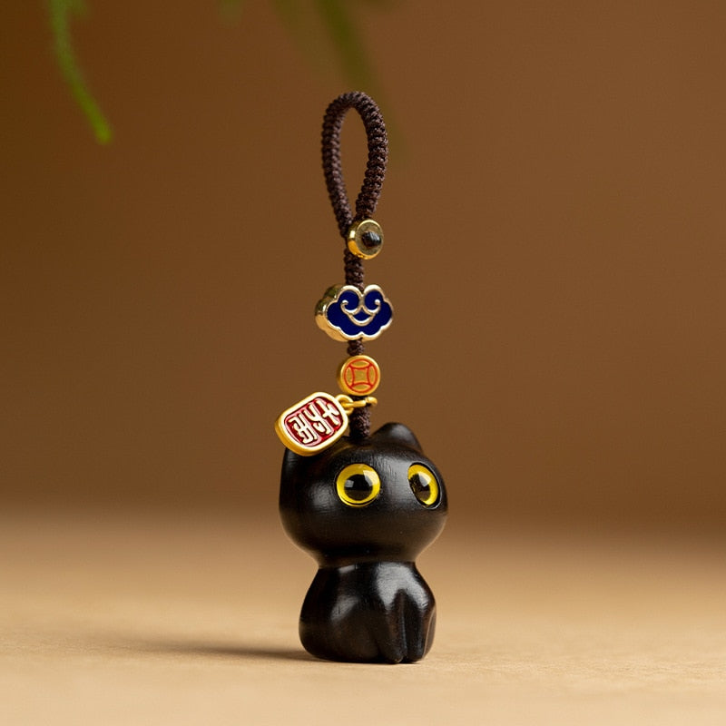 Wooden Cat Keychain