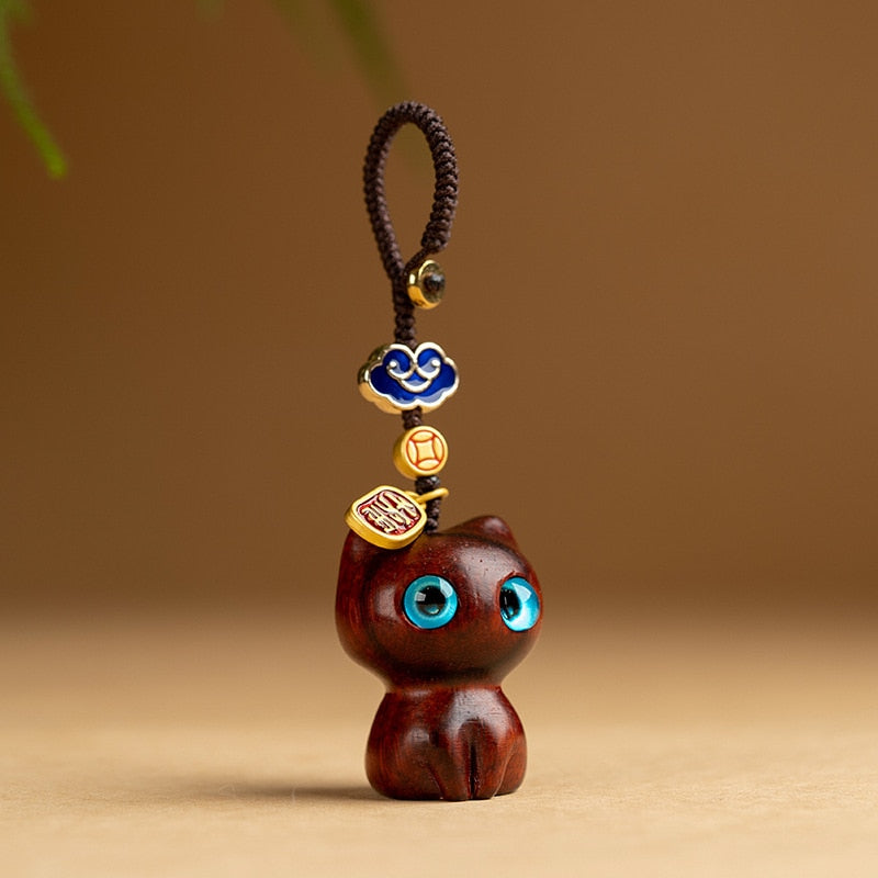 Wooden Cat Keychain