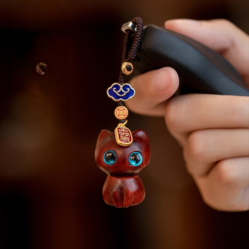Wooden Cat Keychain