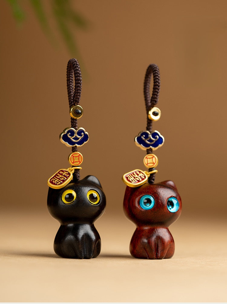 Wooden Cat Keychain