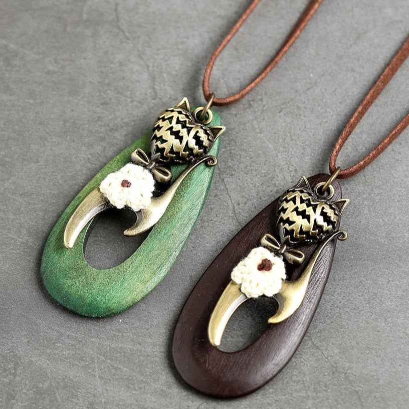 Wooden Cat Necklace