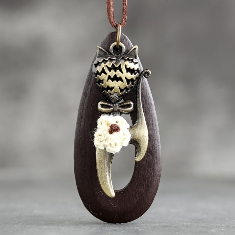 Wooden Cat Necklace