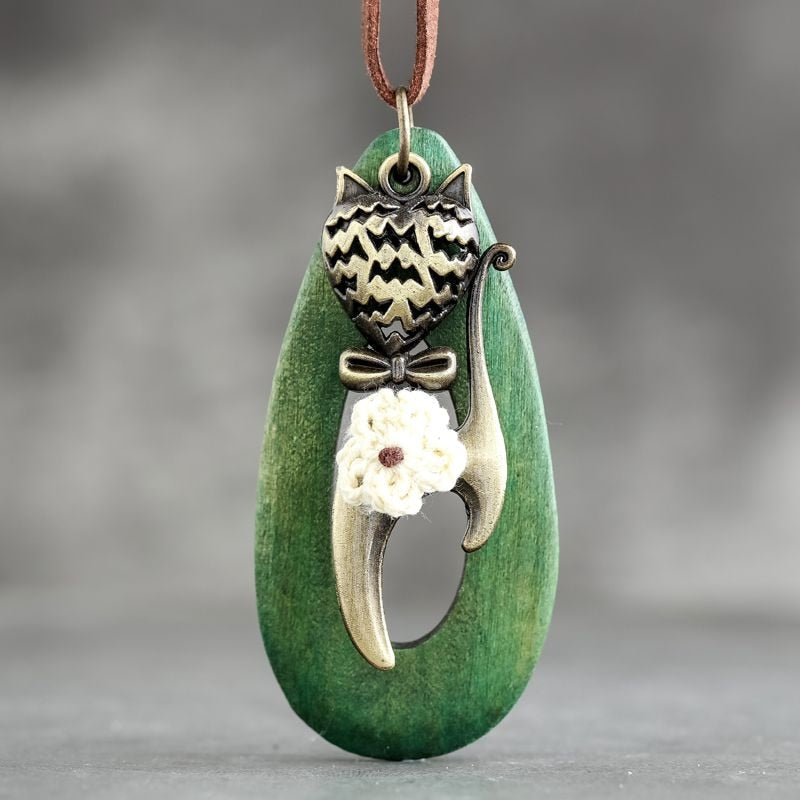 Wooden Cat Necklace